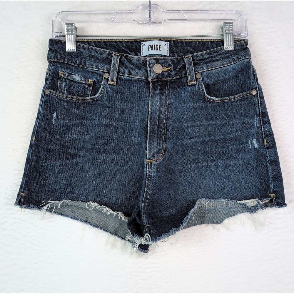 PAIGE Margot Denim Shorts Women's 29 Titus Destructed Dark Wash Cut Off